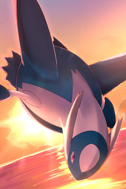 ambiguous_feral ambiguous_gender back_wings blue_body blue_wings claw_fingers claws cloud feral flying light looking_at_viewer multicolored_body orange_sky pupils red_eyes sea sky solo sun sunlight sunset two_tone_body water white_body white_claws wings rumine nintendo pokemon generation_3_pokemon latios legendary_pokemon pokemon_(species) 2026 2:3 hi_res lighting shaded