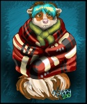 anthro bedding blanket blue_hair bundled_up cold facial_piercing female green_eyes hair lip_piercing piercing sad scarf shawl short_hair solo kappy kappy_(character) mammal mephitid skunk 2010 5:6