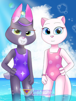 anthro duo female toony xuanpaoflash talking_tom_and_friends becca_sparkles talking_angela 3:4 absurd_res hi_res