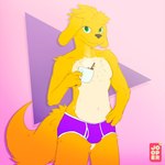 3_fingers anthro beverage briefs bulge chest_tuft clothed clothing coffee coffee_mug fingers floppy_ears green_eyes male partially_clothed pose purple_briefs purple_clothing purple_underwear solo topless tuft underwear underwear_only white_seam_briefs jooper dogget_(doggettdouglasmcdog) canid canine canis domestic_dog mammal 1:1 hi_res portrait three-quarter_portrait