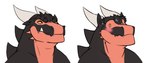 anthro bashful blush bodily_fluids dot_eyes horn male muscular muscular_male orange_body orange_scales scales simple_eyes solo sweat sweatdrop yellow_eyes chibsarts mythology chiderg dragon mythological_creature mythological_scalie scalie