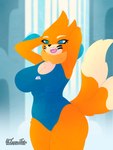 anthro big_breasts blush breasts female fur orange_body solo tail thick_thighs wide_hips irgramfox nintendo pokemon buizel generation_4_pokemon mammal pokemon_(species) 3:4 absurd_res hi_res