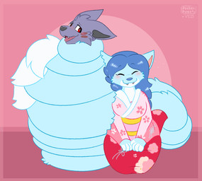 anthro asian_clothing blush clothing coiling east_asian_clothing fangs female fluffy hair japanese_clothing kimono kneeling multi_tail tail tail_coil tail_wraps teeth wrapped_up wraps conditional_dnp pocketpaws nintendo pokemon canid canine fox generation_4_pokemon lucario mammal pokemon_(species) 2d_animation animated frame_by_frame hi_res