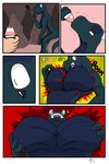 anthro beverage big_pecs drinking duo exclamation_point growth male male/male muscle_growth pec_grab pecs potion_bottle question_mark sitting surprise tail kogo mythology dragon human humanoid mammal mythological_creature mythological_scalie scalie 2:3 absurd_res comic hi_res