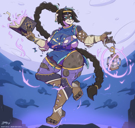 3_fingers 3_toes absolute_territory anthro armor bandage battle big_breasts black_body black_fur black_hair blue_clothing blue_eyes blue_hair book breasts brown_clothing claws clenched_teeth clothed clothing cloud ear_piercing ear_ring feet female fingerless_gloves fingers floating footwear fur fur_tuft gloves grey_body grey_fur hair handwear highlights_(coloring) huge_breasts lamp lantern leggings legwear leotard leotard_under_clothing long_hair magic magic_user moon multicolored_body multicolored_fur overweight pantsless paper piercing ponytail purple_clothing ring_piercing sandals scuff_marks shoes shooting_star side_boob sky skyscape solo spell spellbook spikes squish star teeth thick_thighs thigh_squish toeless_footwear toes tome torn_clothing tuft white_body white_fur wide_hips yellow_clothing zhe blizzard_entertainment warcraft xue-xun_yi bear giant_panda mammal pandaren hi_res