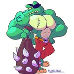 abs anthro biceps big_muscles clothing eye_patch eyewear fangs looking_at_viewer male muscular muscular_male pecs simple_background solo teeth fizzyjay donkey_kong_(series) nintendo klubba crocodilian kremling reptile scalie 1:1 digital_media_(artwork) hi_res