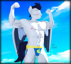 anthro clothing flexing flexing_bicep flexing_both_biceps folded_wings jockstrap male muscular muscular_male nipples pink_nipples solo tail underwear wings sky_chaser friendship_is_magic hasbro my_little_pony mythology soarin_(mlp) wonderbolts_(mlp) equid equine horse mammal mythological_creature mythological_equine pegasus pony 3d_(artwork) digital_media_(artwork) hi_res source_filmmaker_(artwork)