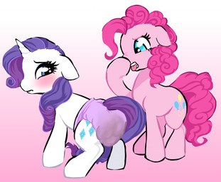 blue_eyes clothed clothing cutie_mark diaper disgust disgusted_face duo embarrassed feces female feral holding_nose horn mane pink_body pink_mane pink_tail purple_mane purple_tail quadruped simple_background soiled_diaper soiling tail tongue tongue_out unclean_diaper used_diaper wearing_diaper white_body onc3l3rphobix friendship_is_magic hasbro my_little_pony mythology pinkie_pie_(mlp) rarity_(mlp) earth_pony equid equine horse mammal mythological_creature mythological_equine pony unicorn 2022 digital_media_(artwork)
