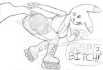 anthro anthrofied athletic_wear bent_over big_breasts big_butt bottomwear breasts butt butt_pose cleavage clothed clothing dialogue female fingerless_gloves gloves handwear inline_skates looking_at_viewer pokemorph pose roller_skates roller_skating shorts solo text norithics nintendo pokemon rip_slyme generation_1_pokemon pikachu pokemon_(species) english_text