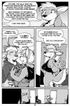 2014 adrian_gray ah_club anthro bottomless canid canine canis casual_exposure clothed clothing comic dialogue digital_media_(artwork) english_text female greyscale hildegard_rothschild kangaroo macropod mammal marsupial monochrome rick_griffin speech_bubble text wolf
