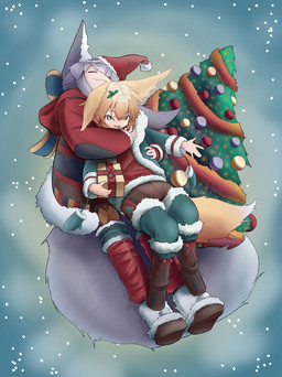 age_difference anthro bandage baubles berry big_tail blonde_hair boots bottomwear bow_ribbon box christmas_boots christmas_clothing christmas_decorations christmas_headwear christmas_ornament christmas_present christmas_tree clothing container costume duo ear_fur ears_back ears_down eyebrows eyes_closed eyewear female fennec_ears food footwear fox_ears fox_tail fruit fur fur_coat gift gift_box glistening glistening_eyes glistening_hair grey_body grey_fur grey_hair hair handwear happy hat headgear headwear holding_object holidays holly_(plant) inner_ear_fluff male male/female mitten_hands mittens ornament pants pivoted_ears plant robe santa_costume santa_hat shoes short_tail smile snow snowball tail tree tuft winter wreath yellow_body yellow_fur younger_male ikino_darkino christmas new_year new_year_2026 blazer(ikino_character) iki(ikino_character) santa_claus canid canine fennec_fox fox human mammal true_fox hi_res