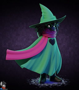 ambiguous_gender black_body black_fur clothed clothing cute_fangs dark_body dark_fur eyewear fangs floppy_ears fur glasses hat headgear headwear heart_symbol robe scarf solo teeth white_eyes c_j deltarune undertale_(series) ralsei bovid caprine darkner goat mammal 2018 3d_(artwork) digital_media_(artwork) hi_res