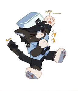 anthro black_body black_eyes black_fur black_necktie blue_dress_shirt fur kemono male multicolored_body multicolored_eyes multicolored_fur necktie officer officer_uniform slim_anthro slim_male solo whistle_in_mouth white_body white_fur yellow_eyes asenjian domestic_cat felid feline felis mammal tuxedo_cat 2025 animated short_playtime sound webm