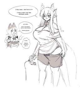 big_breasts big_tail bottomwear breasts cleavage clothed clothing collar controller dialogue eye_bags female game_controller group horn huge_breasts shirt shorts simple_background speech_bubble tail tall text thick_thighs topwear trio weight_loss wide_hips cakecatboy mythology freya_(cowszers) kiera_(cowszers) laika_(cakecatboy) animal_humanoid canid canid_humanoid canine canine_humanoid dog_humanoid dragon dragon_humanoid felid felid_humanoid horned_humanoid humanoid mammal mammal_humanoid mythological_creature mythological_scalie pantherine pantherine_humanoid scalie tiger_humanoid english_text hi_res monochrome sketch