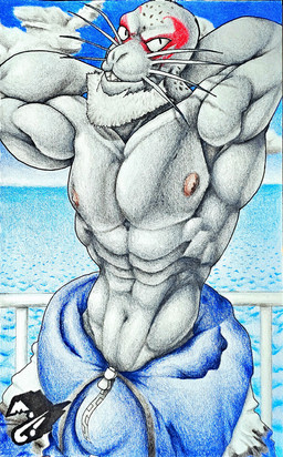 abs anthro bars bulge cloud male muscular muscular_male navel nipples pecs sea solo spots text water whiskers zipper marthan_crowl_(artist) my_hero_academia selkie_(my_hero_academia) aquatic mammal pinniped seal absurd_res english_text hi_res