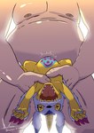abdominal_bulge anal animal_skin anthro digiphilia dominant dominant_male duo faceless_character faceless_human grabbing horn human_penetrating interspecies male male/male penetration questionable_consent size_difference slightly_chubby slightly_chubby_male teeth yellow_body hector21314 bandai_namco digimon digimon_(species) gabumon human humanoid living_onahole mammal reptile scalie absurd_res hi_res