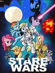 explosion female group horn male moon parody science_fiction smile tongue tongue_out wings x-wing megasweet friendship_is_magic hasbro my_little_pony mythology star_wars star_wars:_a_new_hope applejack_(mlp) c-3po chewbacca derpy_hooves_(mlp) fluttershy_(mlp) han_solo leia_organa luke_skywalker nightmare_moon_(mlp) obi-wan_kenobi pinkie_pie_(mlp) princess_luna_(mlp) r2-d2 rainbow_dash_(mlp) rarity_(mlp) spike_(mlp) twilight_sparkle_(mlp) equid equine horse mammal mythological_creature mythological_equine pegasus pony unicorn