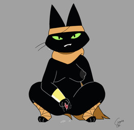 accessory anthro bangle bite biting_lip biting_own_lip bodily_fluids breasts cape clothing crouching female genital_fluids genitals jewelry looking_at_viewer nipples presenting presenting_vulva self_bite solo spread_legs spread_vulva spreading vaginal_fluids vulva crouchingli0n cartoon_network mao_mao:_heroes_of_pure_heart bangles_sister felid feline mammal hi_res