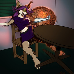 anthro breast_expansion breasts buckteeth butt butt_expansion clothing expansion female hair hip_expansion long_hair nipple_slip species_transformation surprised teeth torn_clothing transformation leksi_(artist) katrice_metaluna canid canine canis coyote mammal rodent sciurid tree_squirrel hi_res