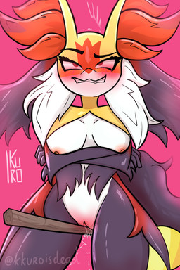 anthro anthrofied areola big_breasts bodily_fluids breast_squish breasts broom broom_riding cleaning_tool female genital_fluids genitals nipples pokemorph solo squish thick_thighs vaginal vaginal_fluids vulva wide_hips kkuroisdead kyat_nguyen nintendo pokemon pokemon_legends_z-a canid canine generation_9_pokemon mammal mega_delphox mega_evolution pokemon_(species) 2:3 absurd_res hi_res