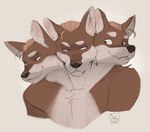 3_heads ambiguous_gender anthro conjoined conjoined_twins countershading eye_contact group looking_at_another multi_head multifur smile trio oukaarts canid canine mammal hi_res