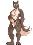 abs anthro balls biceps biped erection fur genitals looking_at_viewer male muscular muscular_anthro muscular_male nipples nude pecs penis simple_background smile solo frenhm harlan canid canine canis mammal wolf absurd_res hi_res