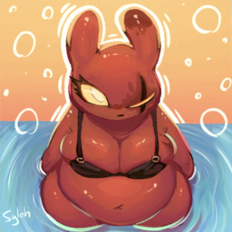 anthro belly big_belly big_breasts bikini bikini_top bikini_top_only black_bikini black_bikini_top black_clothing black_swimwear bottomless breasts burn_scar cleavage clothed clothing eye_scar facial_scar female female_anthro looking_at_viewer mature_female missing_eye navel overweight overweight_female partially_submerged pupils scar solo standing standing_in_water swimwear thick_thighs topwear topwear_only two-piece_swimsuit water white_pupils yellow_sclera soarfloh rain_world videocult artificer_(rain_world) slugcat 1:1 dithering hi_res