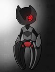 1_eye 4_legs ambiguous_gender black_body gradient_background grey_body machine not_furry red_eyes simple_background solo malegardevoir fan_character robot 2022 hi_res