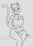 anthro blush breasts chest_tuft choker clothing crop_top female head_tuft jewelry leggings legwear midriff necklace nipple_outline shirt sitting solo topwear tuft kascz nintendo star_fox katt_monroe domestic_cat felid feline felis mammal 2021 monochrome