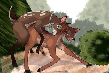 alternate_form alternate_species ambiguous_penetration big_butt black_hooves black_nose blue_eyes brown_body brown_fur brown_hair butt chain_necklace clenched_teeth female female_penetrated feral feral_on_feral feral_penetrated feral_penetrating feral_penetrating_feral forest fur hair hooves intraspecies jewelry looking_pleasured male male/female male_penetrating male_penetrating_female markings necklace open_mouth outside penetration pink_inner_ear plant sex shrub smile spots spotted_body spotted_fur tan_body tan_fur teeth thrusting tree white_body white_fur white_spots nanuna bambi_(film) disney kingdom_hearts square_enix faline_(bambi) sora_(kingdom_hearts) deer mammal 2022 hi_res