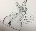 anthro anus bent_over big_butt biped blush butt dialogue dutch_angle female fur genitals hair looking_at_viewer looking_back nude presenting presenting_hindquarters presenting_pussy profanity pussy short_hair solo text glacierclear it_ain't_gonna_do_itself lagomorph leporid mammal rabbit 2016 english_text graphite_(artwork) greyscale hi_res monochrome traditional_media_(artwork)