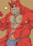 anthro barazoku bulge clothing kemono male muscular muscular_male nipples one_eye_closed pecs red_body underwear wink dandoo canid canine mammal 2007 archived_source low_res