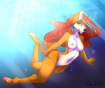 anthro blue_eyes breasts bubble casual_nudity female hair looking_at_viewer nipples nude outdoor_nudity outside sea skinny_dipping solo swimming underwater water aimi grace_kaiser canid canine fox mammal 2013 digital_media_(artwork) hi_res shaded