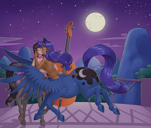 accessory alternate_form balcony blue_body blue_feathers bow_(feature) bow_accessory bow_ribbon bowed_string_instrument breast_squish breasts breasts_frottage butt casual_nudity cello cloud cutie_mark duo eyes_closed feathered_wings feathers female female/female fluffy fluffy_tail full_moon furgonomics hair hooves humanoid_hands kissing long_hair moon mountain musical_instrument night nude outside princess ribbons romantic romantic_ambiance romantic_couple royalty side_boob sky social_nudity squish standing star starry_sky string_instrument tail tail_accessory tail_bow tail_ribbon wings nauth friendship_is_magic hasbro my_little_pony octavia_(mlp) princess_luna_(mlp) equid equid_taur equine equine_taur mammal mammal_taur taur 2018 absurd_res digital_media_(artwork) hi_res