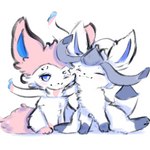 ambiguous_gender blue_eyes blue_sclera duo eyes_closed feral fluffy fluffy_tail fur fur_markings markings nude one_eye_closed pink_body pink_fur ribbons side_by_side simple_background smile tail tuft white_background white_body white_fur snoiifoxxo nintendo pokemon eeveelution generation_1_pokemon generation_4_pokemon generation_6_pokemon glaceon mammal pokemon_(species) sylveon 1:1 hi_res