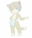 ambiguous_gender anthro blue_eyes brown_body brown_fur clean_diaper clothed clothing diaper diaper_only ear_tuft fur hair head_tuft looking_at_viewer pawpads paws simple_background solo standing topless tuft wearing_diaper white_background young young_anthro rugia1992 domestic_cat felid feline felis mammal 2014 5:6 hi_res