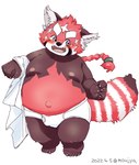 anthro belly big_belly blush brown_body bulge clothing humanoid_hands kemono male moobs navel nipples overweight overweight_male red_body simple_background solo underwear young young_anthro moujya lifewonders tokyo_afterschool_summoners zhurong_(tas) ailurid mammal red_panda 2022 hi_res