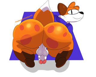 anthro balls big_butt blue_clothing butt butt_focus clothing fluffy fluffy_tail fur genitals hair hoodie huge_butt looking_at_viewer looking_back male orange_body orange_fur orange_hair patterned_fur penis saggy_balls shortstack shortstack_male smug solo tail thick_thighs topwear vein veiny_penis white_penis wide_hips sanssketches16 soups_(superiorfox) canid canine fox mammal red_fox true_fox 5:4 hi_res