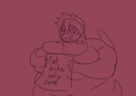 anthro belly belly_squish blush blush_lines breast_squish breasts female hair holding_object morbidly_obese obese overweight overweight_female smug solo spillage squish tail thick_tail flabfat tina_(flabfat) scalie absurd_res black_and_red hi_res monochrome