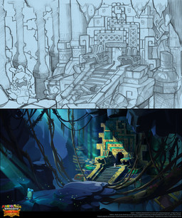 ambiguous_anthro ambiguous_gender anthro blonde_hair blue_clothing blue_shirt blue_topwear bottomless bottomless_anthro bottomless_female buckteeth cave cellphone clothed clothed_anthro clothed_female clothing copyright_symbol crown doorway duo ear_piercing eating eating_food eating_fruit electronics female female_anthro fur hair headgear holding_banana holding_cellphone holding_object holding_phone inside light long_ears long_hair looking_back mitten_hands multicolored_body nude_ambiguous nude_anthro open_mouth open_smile phone piercing pillar plant red_eyes rubble shirt smile stairs standing symbol taking_picture taking_selfie tan_body tan_inner_ear tan_skin teeth text title topwear two_tone_body vines wall_(structure) white_body white_fur alice_pisoni mario_bros mario_plus_rabbids_kingdom_battle nintendo raving_rabbids rayman_(series) ubisoft rabbid_peach lagomorph mammal rabbid 2018 adobe_photoshop_(artwork) colored crossover digital_drawing_(artwork) digital_media_(artwork) english_description english_text hi_res lighting multiple_images official_art shaded