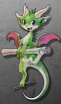 ambiguous_gender chibi feral flying happy horn looking_at_viewer membrane_(anatomy) membranous_wings open_mouth scroll simple_background solo tail wings kokuryu mythology dragon mythological_creature mythological_scalie scalie 2012 hi_res
