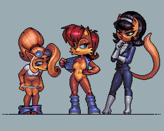 anthro bottomwear bottomwear_down breasts clothed clothing ear_piercing featureless_breasts female group jacket looking_at_viewer open_clothing open_jacket open_topwear pants pants_down partially_clothed piercing simple_background topwear trio undressing darktinny activision archie_comics crash_bandicoot_(series) nickelodeon sega sonic_the_hedgehog_(archie) sonic_the_hedgehog_(comics) sonic_the_hedgehog_(series) t.u.f.f._puppy coco_bandicoot kitty_katswell sally_acorn bandicoot chipmunk domestic_cat felid feline felis ground_squirrel mammal marsupial rodent sciurid 5:4 digital_media_(artwork) pixel_(artwork)