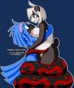 accessory ahoge anthro arms_around_partner beak big_breasts black_beak black_body black_fur black_scales blue_body blue_feathers breasts coiling coiling_around_body coiling_around_leg crotch_tuft duo_focus eye_contact eyewear face_in_breasts feather_hair feathers female female/female feral fur glasses group hair hair_accessory hairband head_between_breasts hug looking_at_another male markings nipples nude pseudo_hair red_body red_markings red_scales scales short_tail simple_background slightly_chubby slightly_chubby_anthro slightly_chubby_female smile tail tail_feathers thick_thighs transparent_background trio tuft wearing_glasses white_body white_fur white_hair wide_hips surrealatorium aoi_(mrfurelli) crimson_the_snake penelope_(mrfurelli) avian bear bird giant_panda mammal parrot reptile scalie snake 2025 absurd_res alpha_channel hi_res