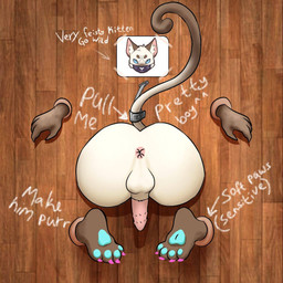 4_toes angry anthro arrow_pointing_to_foot arrow_pointing_to_tail blue_pawpads bound claws colored_nails feet free_use fur genitals graffiti male nails pawpads penile_spines penis pink_nails portrait_(object) solo tail tail_tied tan_body tan_fur tape text through_wall toes timfemyx clover_(alexxllx) 1:1 english_text hi_res