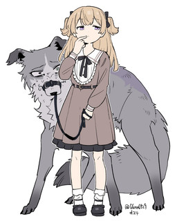 alternate_species ambiguous_gender clothed clothing collared_dress duo female feral feralized footwear furrification holding_leash holding_object leash leashed_muzzle low_twintails mary_janes shoes simple_background white_background ggnn_(artist) bang_dream! shizuku_shinomiya yomogi_yakura canid canine canis domestic_dog human mammal 4:5 hi_res female_(lore)