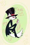 anthro card card_template clothing feathers footwear hat headgear headwear heart_symbol male shoes solo mrfoxluck helluva_boss fan_character mr._fox_harth_(take_your_luck) arctic_fox canid canine demon fox mammal true_fox 2:3 absurd_res hi_res