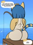 animal_crossing ankha_(animal_crossing) anthro big_butt biped butt clothed clothing dialogue digital_media_(artwork) domestic_cat english_text felid feline felis female fishing fishing_rod hair hi_res mammal nintendo rear_view sitting sketchybug solo_focus speech_bubble tail text thick_thighs