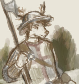anthro antlers armor chainmail ears_down eyebrows halberd headgear helmet holding_halberd holding_melee_weapon holding_object holding_polearm holding_weapon horn knight looking_forward male melee_weapon military outside pivoted_ears plant polearm soldier solo tree warrior weapon wearing_helmet reynard_goodfellow deer mammal