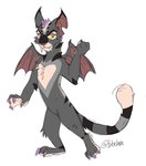 ambiguous_gender anthro bat_wings fangs fur grey_body grey_fur membrane_(anatomy) membranous_wings neomorph_(neopets) simple_background solo standing teeth white_background wings bitelava neopets felid feline halloween_neopet kougra mammal neopet_(species) 2018 hi_res