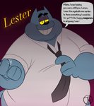 anthro beckoning black_nose blue_body blue_fur bottomless clothed clothing collared_shirt dialogue eyebrows facial_hair fur gesture half-closed_eyes humanoid_pointy_ears looking_at_viewer male mature_anthro mature_male narrowed_eyes necktie obese obese_anthro obese_male overweight overweight_anthro overweight_male pointy_ears raised_eyebrows rolled_up_sleeves seductive shirt short_ears smile solo stubble teeth text topwear undressing yellow_sclera trashtoonz lester_(trashtoonz) domestic_cat felid feline felis mammal 2021 english_text hi_res watermark